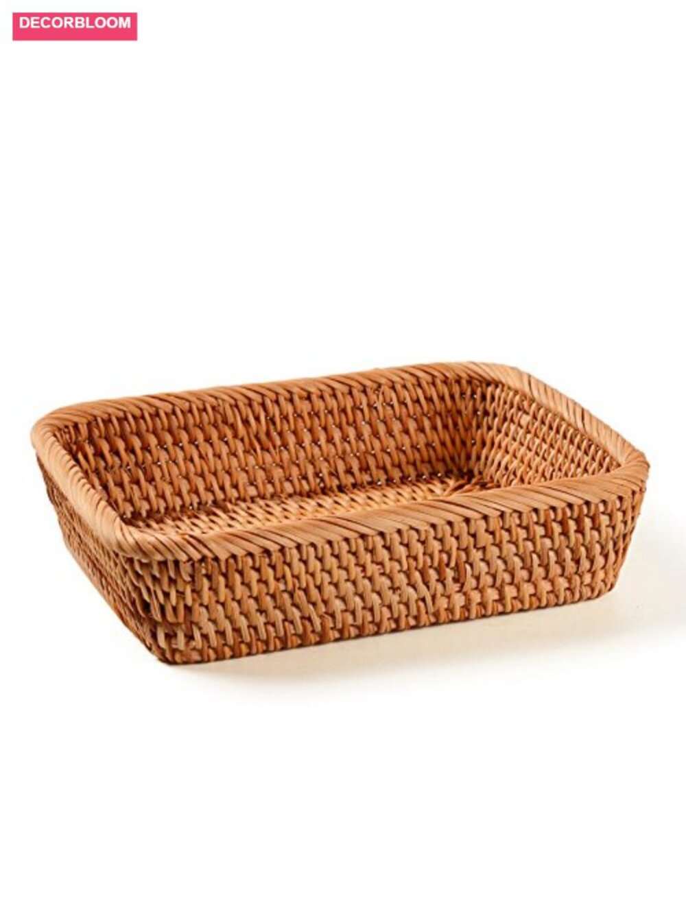 Handmade Rectangle Rattan Fruit Basket Handwoven Serving Tray Storage Organizer